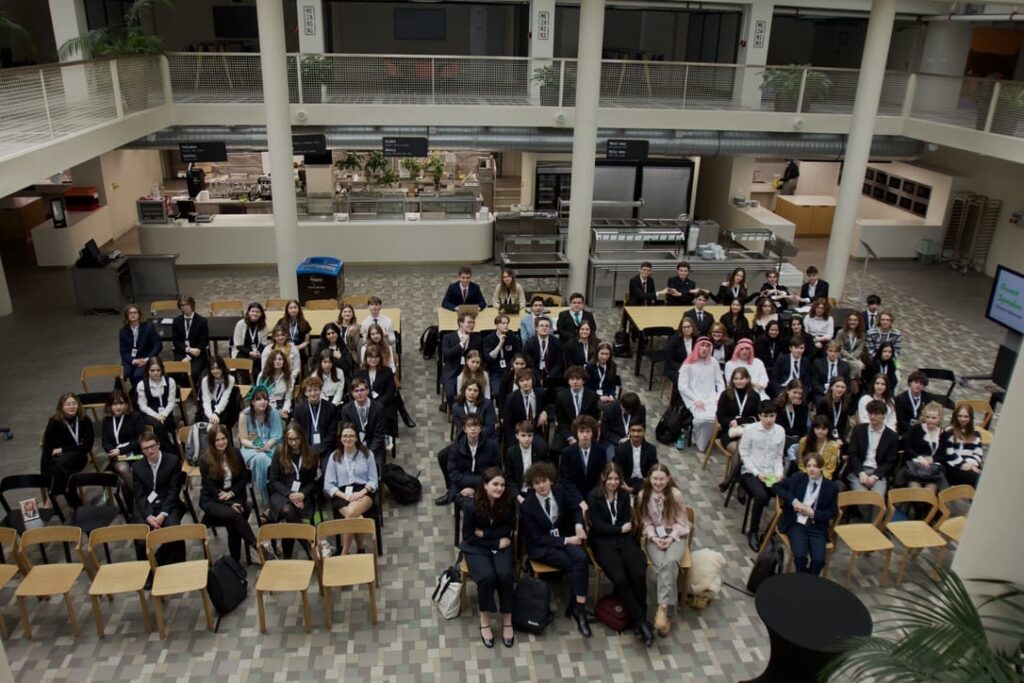 Picture of attendees from above, standing